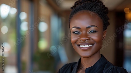 businesswoman with a captivating smile, her portrait showcasing the confidence and determination of a black woman breaking barriers and achieving success