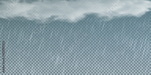 Raindrops on transparent background. Storm with rain and white cloud isolated on transparent background. Downpour, hail rainy weather. png