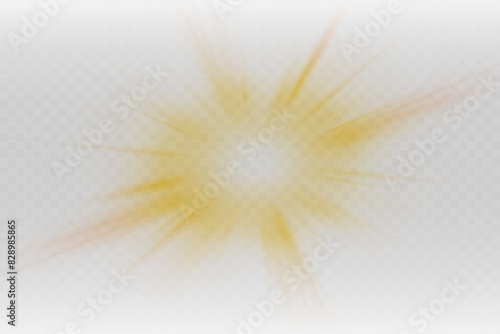 Set of realistic vector gold stars png. Set of vector suns png. Golden flares with highlights.