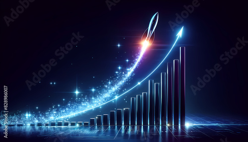 A rocket symbolizes exponential growth, soaring through a starry sky, representing advancements in technology and data analytics.