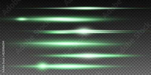 Set of realistic vector green stars png. Set of vector suns png. Green flares with highlights.	