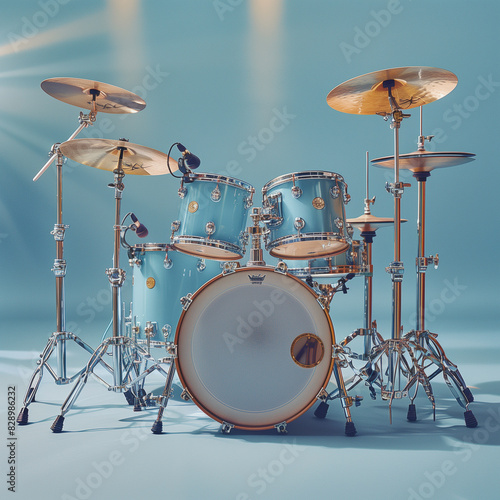 Light Blue Drum Kit in Studio Lighting