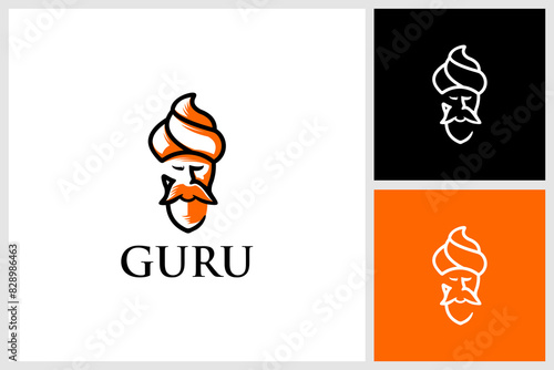 cartoon guru mascot turban logo icon vector