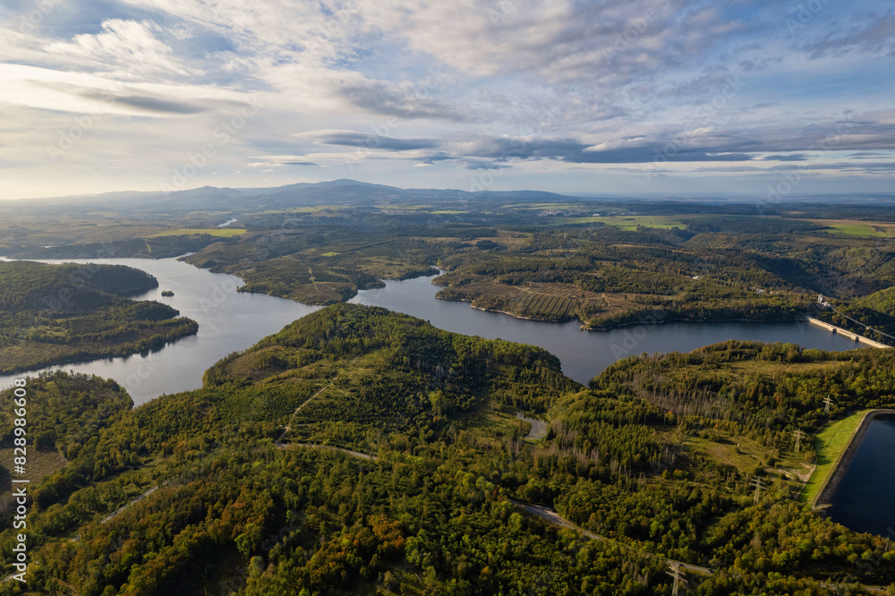Aerial landscape panorama in the Harz mountains, Rappbode dam Bode river in Harz Mountains National Park, near Thale, Germany. Saxony-Anhalt , Germany