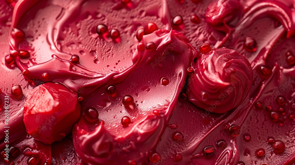 Close-up view of melted red berry ice cream. Generative by AI Close-up view of melted red berry ice cream. Generative by AI