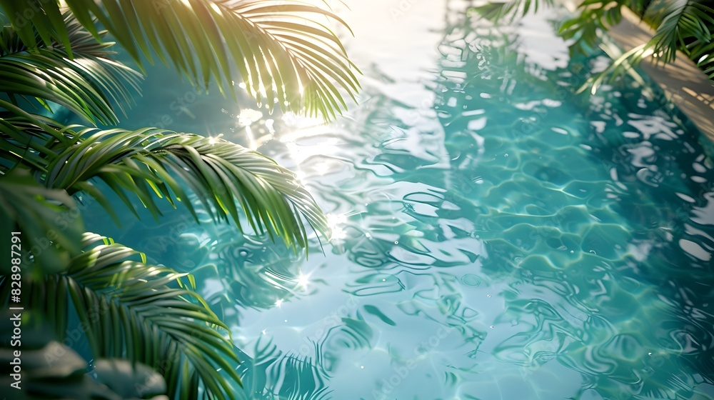 Pool surrounded by palm trees. Generative by AI Pool surrounded by palm trees. Generative by AI