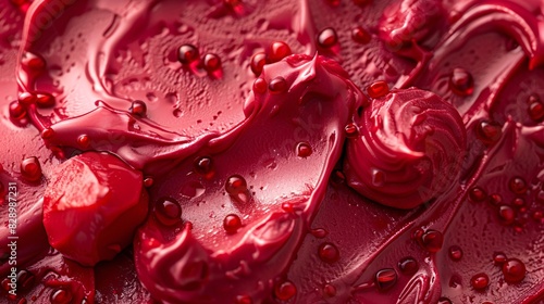 Close-up view of melted red berry ice cream. Generative by AI