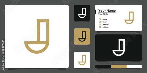 Letter J logo design with creative concept and business card. Premium Vector