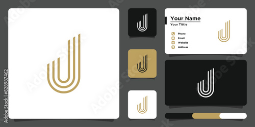 Letter J logo design with creative concept and business card. Premium Vector