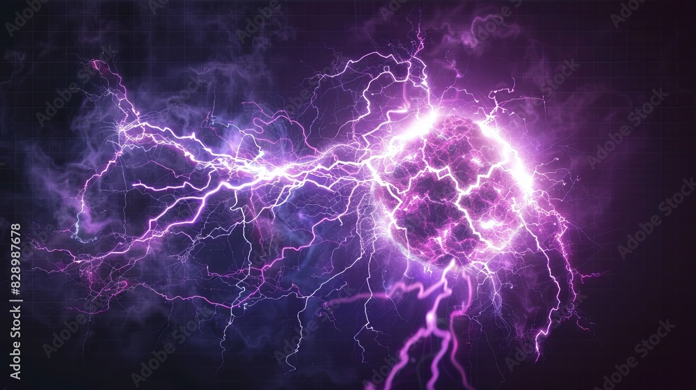Realistic powerful electrical discharge with a lightning strike impact ...