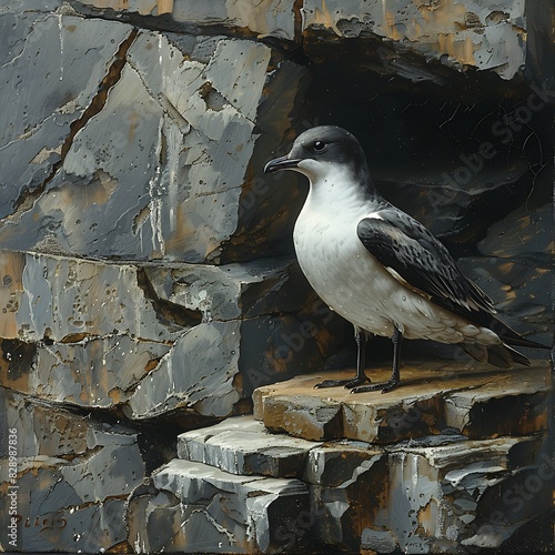 adult female Saint Helena Petrel Pterodroma rupinarum with gray and white plumage extinct native to Saint Helena Africa