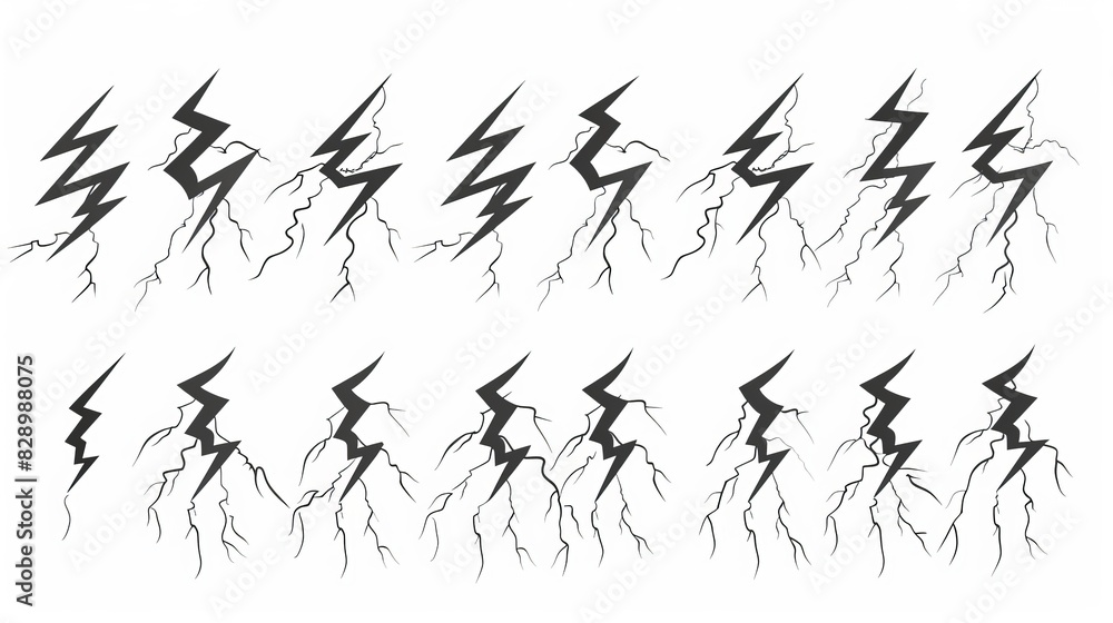 Set of lightning outline icons, illustrating electric flashes of power ...