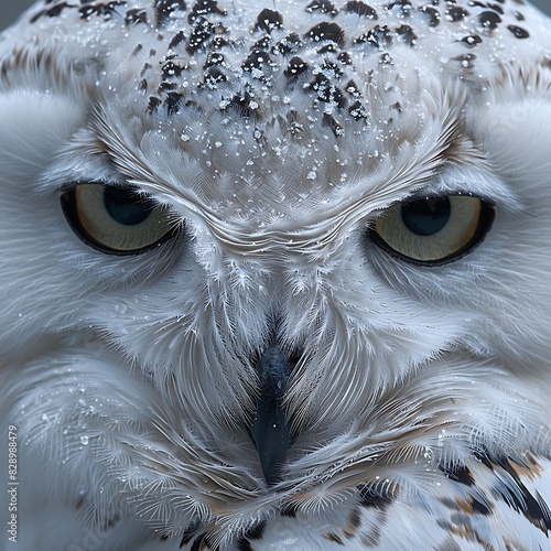 adult female Snowy Owl Bubo scandiacus with white plumage and black spots seen in Canada North America photo