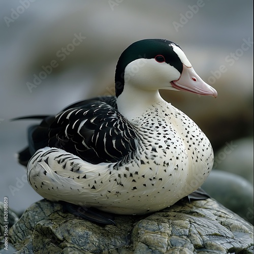 adult female Spectacled Eider Somateria fischeri with white black and green plumage found in Alaska North America photo