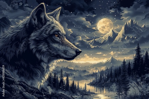 Illustration of the wolf is howling t shirt design, high quality, high resolution
