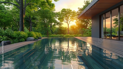 Large Swimming Pool Surrounded by Green Trees
