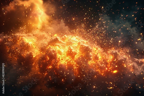 Digital image of explosion and burst fire  high quality  high resolution