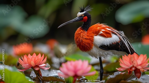 adult male African Jacana Actophilornis africanus with chestnut white and black plumage native to Kenya Africa photo