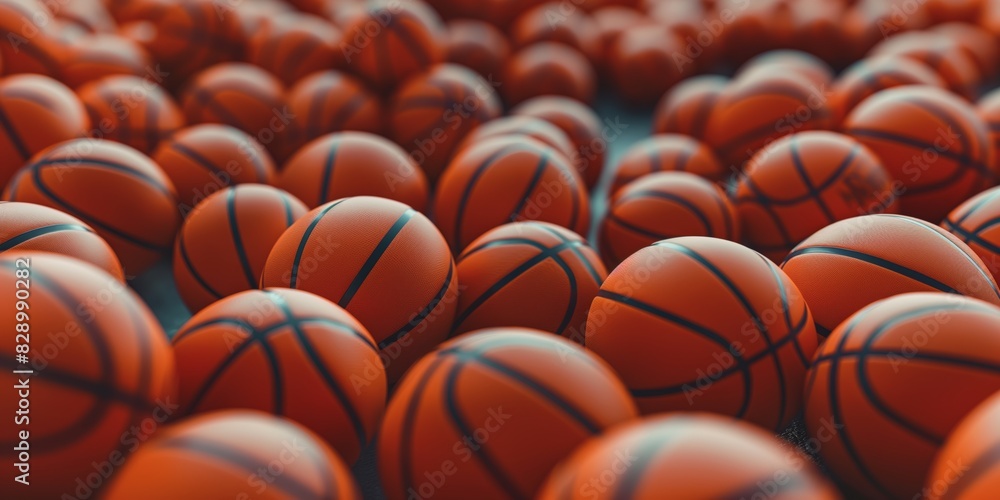 A multitude of basketballs create a patterned background focusing on sports and recreation A multitude of basketballs create a patterned background focusing on sports and recreation