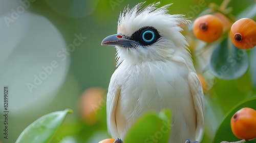 adult male Bali Myna Leucopsar rothschildi with white plumage and blue eye patches found in Indonesia Asia photo