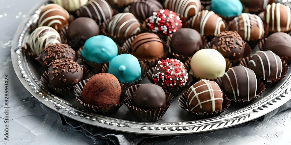 Elegant Display of Artisan Chocolate Truffles with Luxurious Colors and Textures. Concept Chocolate Truffles, Artisanal Display, Luxurious Colors, Elegant Presentation Elegant Display of Artisan Chocolate Truffles with Luxurious Colors and Textures. Concept Chocolate Truffles, Artisanal Display, Luxurious Colors, Elegant Presentation