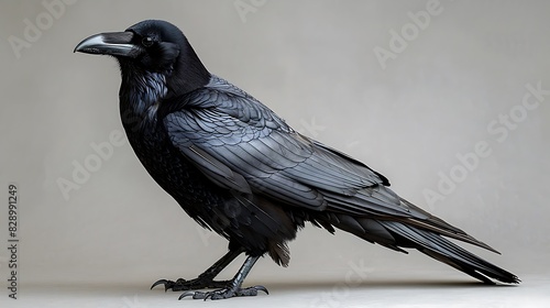 adult male Chatham Raven Corvus moriorum with black plumage extinct native to New Zealand Oceania photo