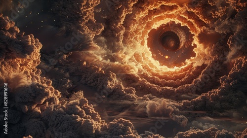 fractal universe, inside of mandelbrot set endless black hole, leads to another dimension, the sky covered in ash and smoke, dark fantasy, 80s anime, cinematic lighting, hyperdetailed, Generative AI