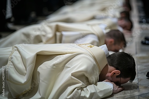 Catholic priests lying face down during the ordination ceremony.