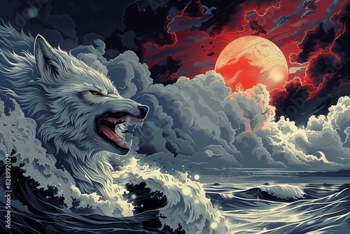 The wolf is howling t shirt design, high quality, high resolution photo