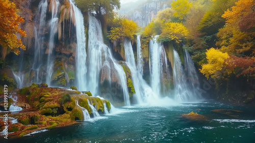 View of the waterfall in autumn. Waterfall in autumn colors. Suuctu Waterfalls  Bursa  Turkey.