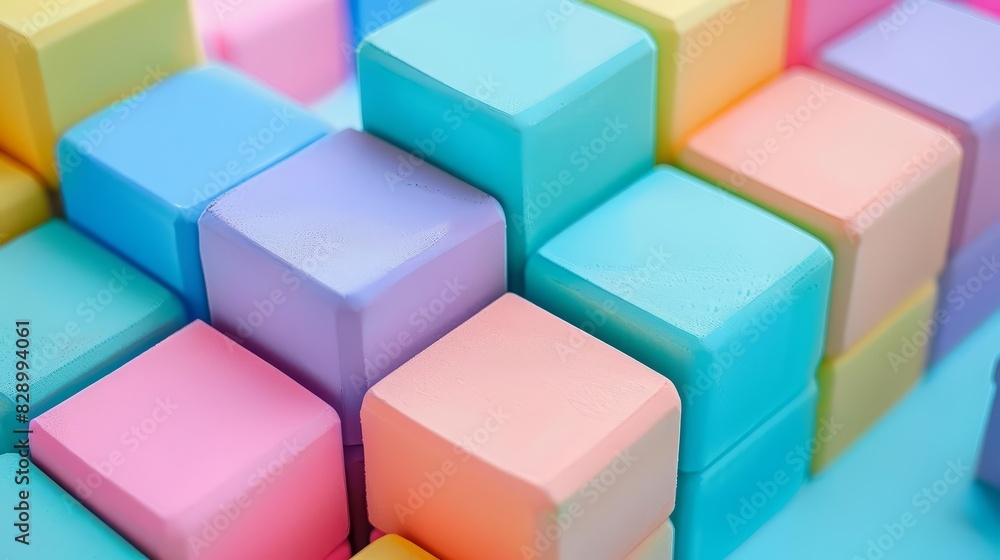 Colorful pastel blocks stacked in an abstract arrangement, creating a vibrant and playful geometric pattern with a soft color scheme. Colorful pastel blocks stacked in an abstract arrangement, creating a vibrant and playful geometric pattern with a soft color scheme.
