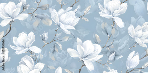 Vector illustration of a beautiful vintage retro wallpaper white floral pattern on a blue background, Vintage decorative element,