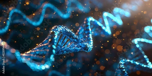 Illuminated Blue DNA Helix: A Visual Representation of Genetic Research Concept. Concept Science Illustration, Genetics Study, DNA Structure, Medical Research, Biological Science