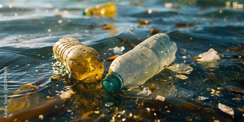 Impact of Plastic Bottles and Microplastics on Marine Pollution in the Open Ocean. Concept Marine Pollution, Plastic Bottles, Microplastics, Open Ocean, Environmental Impact