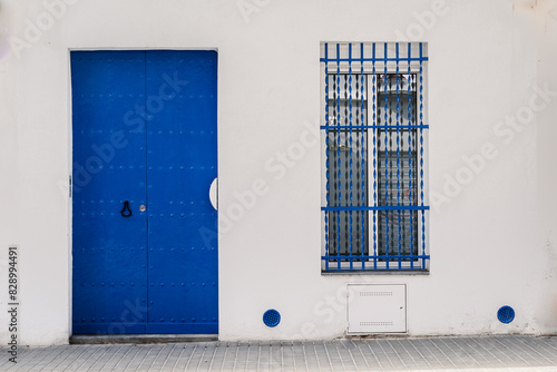 Vibrant Blue Door on a White Mediterranean Style Wall
