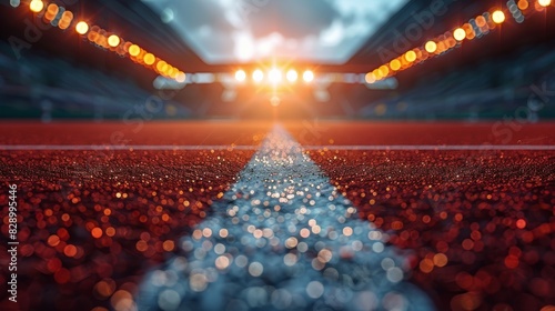 Empty Stadium With Lights and Blue Line