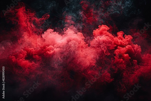 Digital image of smoke cloud in red color, on a black background, high quality, high resolution photo