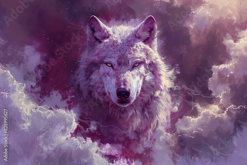 Depicting a wallpaper free purple clouds white wolf, high quality, high resolution