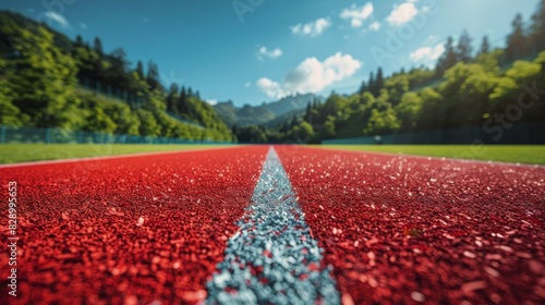 Empty Stadium With Lights and Blue Line