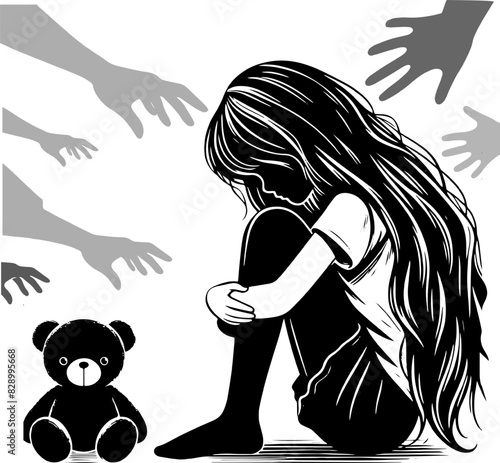 silhouette of a girl and  domestic violence