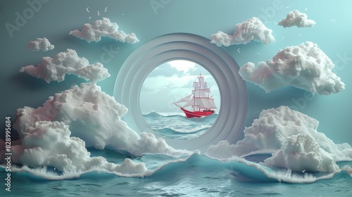 Ship Sailing Through Cloudy Ocean