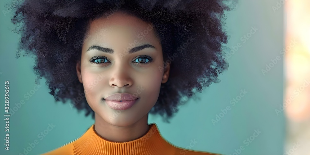 Beautiful Black woman with voluminous hair and radiant face. Concept Beauty, African American, Natural Hair, Radiant Skin, Portraits Beautiful Black woman with voluminous hair and radiant face. Concept Beauty, African American, Natural Hair, Radiant Skin, Portraits