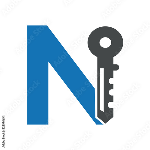 Key Logo combine with letter N vector template photo