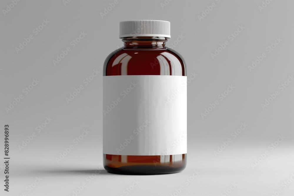 Brown Bottle. Blank Label Pharmaceutical Medicine Container isolated on Soft Gray Background Brown Bottle. Blank Label Pharmaceutical Medicine Container isolated on Soft Gray Background