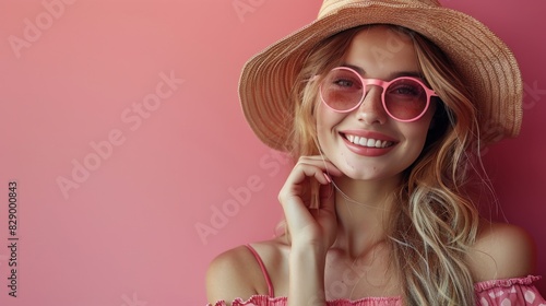 Woman Wearing Pink Hat and Sunglasses