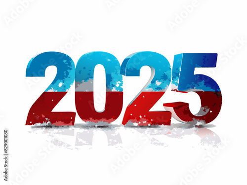 Bold "2025" numerals in a frosty style with splashes of red and blue, evoking a chilly winter's arrival for the New Year.