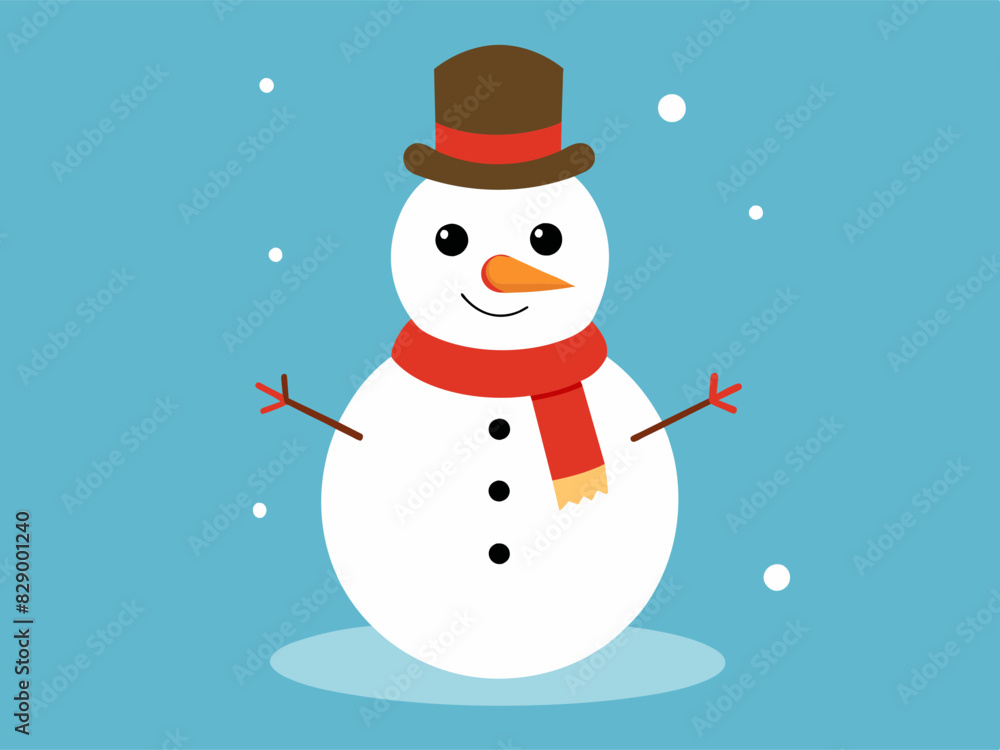 A minimalistic drawing of a snowman wearing a hat and scarf, depicted against a light blue backdrop. A minimalistic drawing of a snowman wearing a hat and scarf, depicted against a light blue backdrop.