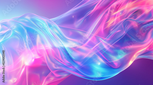 Abstract fluid iridescent holographic neon curved wave in motion colorful background. 3D render gradient design element for clean backgrounds