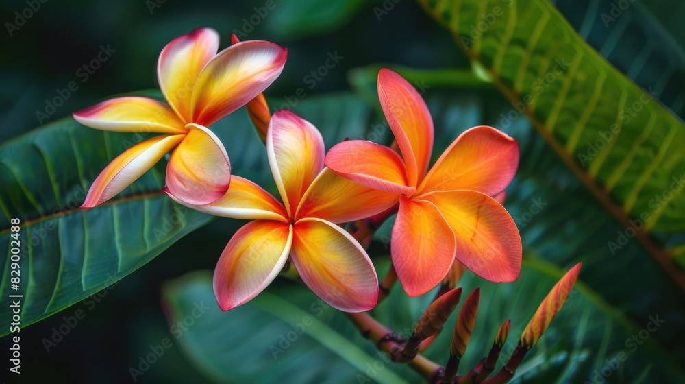Jungle Flowers. Biodiversity and Botany in Closeup View of Frangipani Plumeria Blossom Jungle Flowers. Biodiversity and Botany in Closeup View of Frangipani Plumeria Blossom