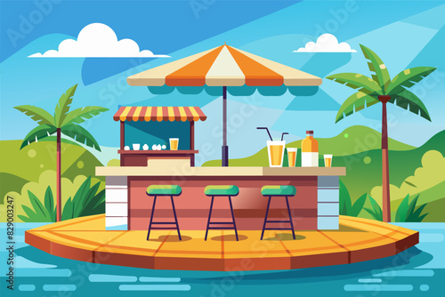 a bar on a beach with umbrellas and chairs